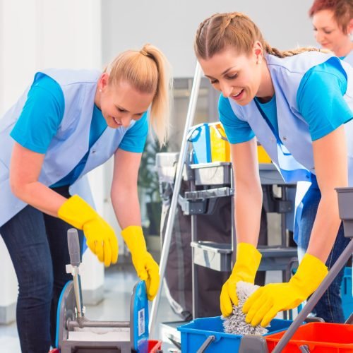 commercial cleaners doing the job together